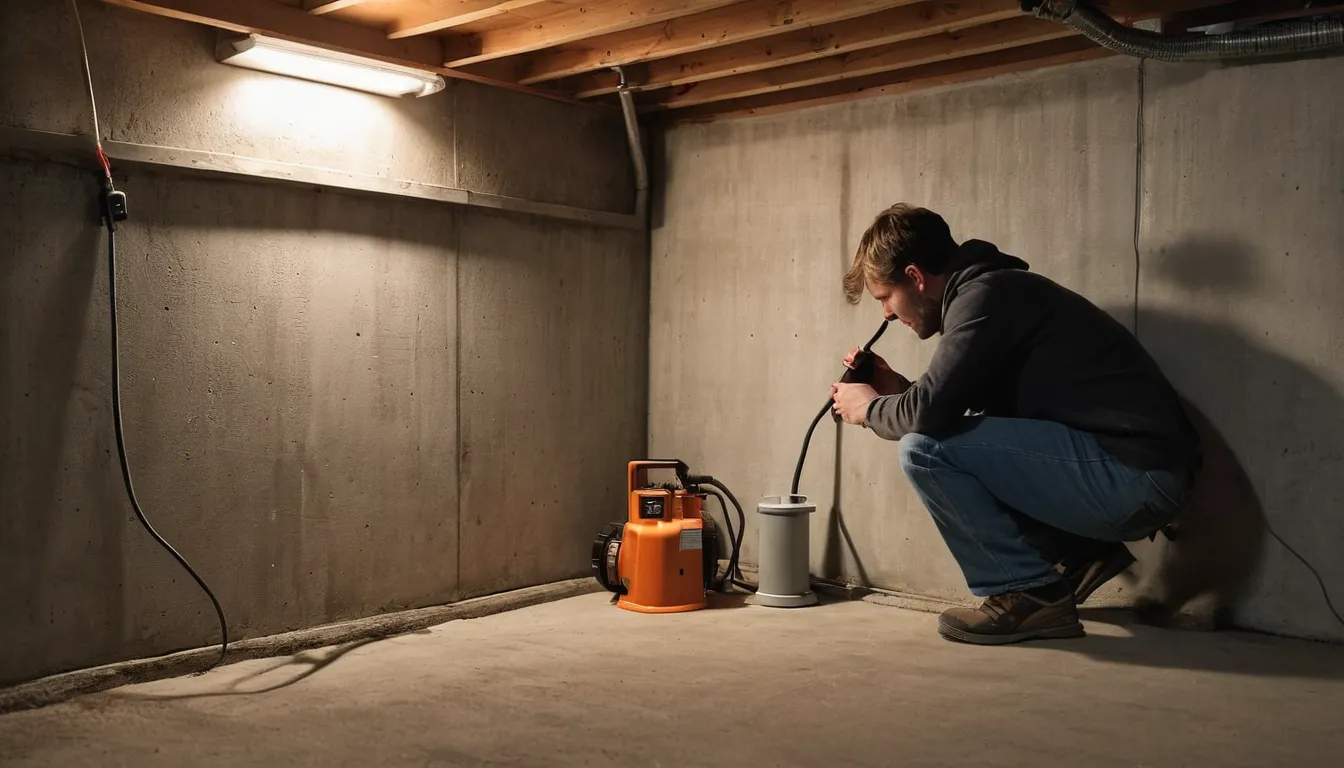 Homeowner checking a basement foundation wall for pest signs in Columbus